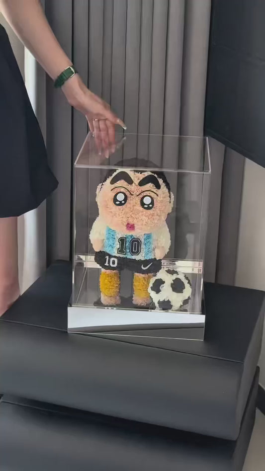 Lionel Messi x Shinchan Inspired Preserved Flower Figurine | No.10 Jersey with Soccer Ball | Handmade Floral Art Sports Gift