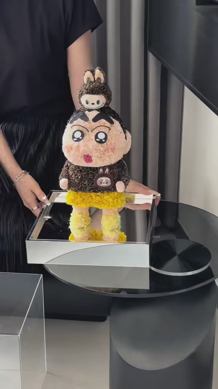 LABUBU × クレヨンしんちゃん プリザーブドフラワー置物｜ハンドメイド